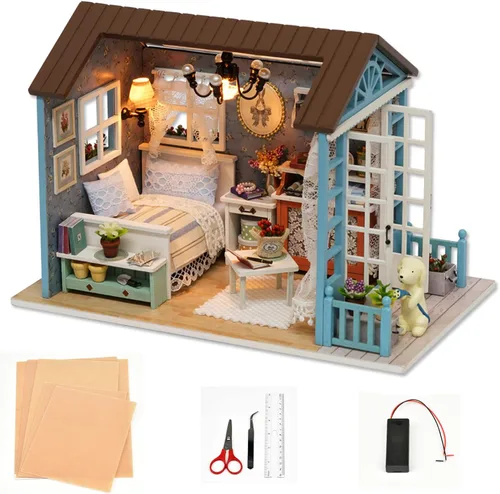 Miniatura 2 de Kit de casa de muñecas en miniatura para bricolaje, casa de muñecas de madera realista en miniatura 3D, habitación de casa de muñecas con muebles