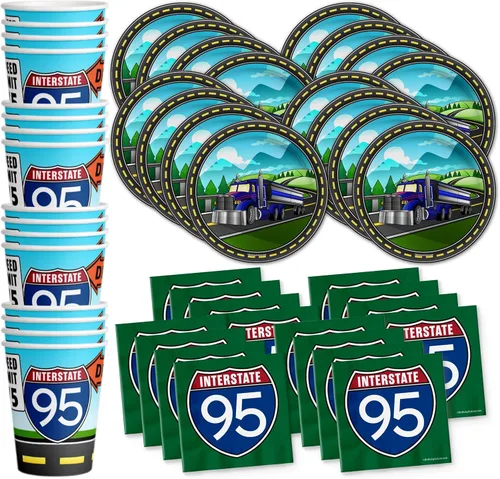 Miniatura 11 de Juego de suministros para fiesta de cumpleaños de motociclistas, platos, servilletas, vasos, vajilla para 16