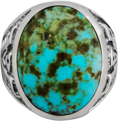 Miniatura 2 de Size 12-925 Sterling Silver Oval Sierra Nevada Turquoise Cabochon Ring, Southwestern Thunderbird Design, Statement High Polish Gemstone Band
