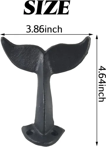 Miniatura 2 de YOOHUA 4 ganchos de pared de cola de ballena de hierro fundido con tornillos de montaje