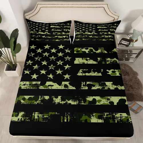 Miniatura 12 de Erosebridal American Flag Fitted Sheet Twin, Hockey Bedding Set United States Sports Games Bed Sheets for Kids Boys Teens Bedroom, Red White