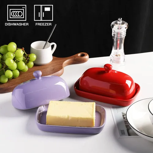 Miniatura 2 de Sweejar - Mantequillera de cerámica con tapa para encimera, mantequera de porcelana con asa de perilla, recipiente de mantequilla para mantequilla