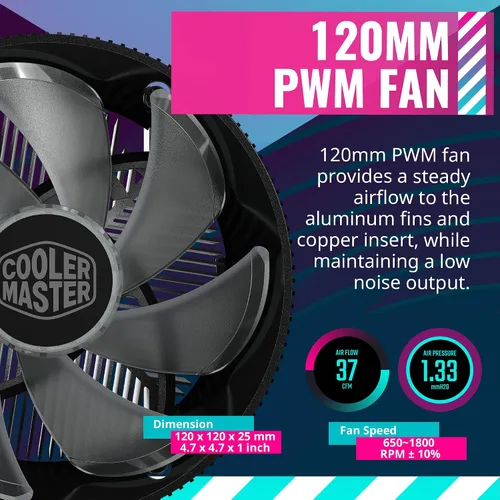 Miniatura 4 de Cooler Master i71C RGB para el enfriador de aire Intel CPU, aletas de aluminio negro anodizado