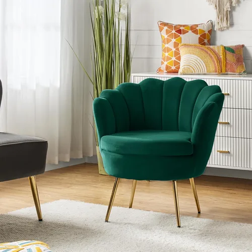 Miniatura 29 de HULALA HOME Silla decorativa moderna de terciopelo con respaldo en forma de concha, bonito sillón para sala de estar, dormitorio con patas doradas