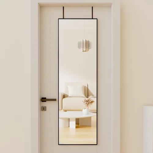 Miniatura 9 de BEAUTYPEAK Espejo de Puerta Ajustable en Altura de 16" x 50", Espejo Colgante de Cuerpo Entero Sobre la Puerta con Vidrio Templado Irrompible