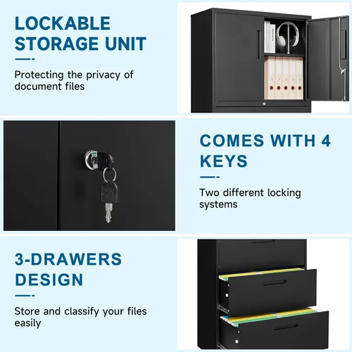 Miniatura 7 de PEUKC Archivador de 2 cajones, archivadores laterales para oficina en casa, cajones de almacenamiento de oficina con cerradura, archivos colgantes