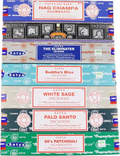 Miniatura 13 de Satya - Juego de regalo de incienso Nag Champa, éxito super, sangre de dragón, sándalo, pachulí, lavanda, vibraciones positivas, 15 g