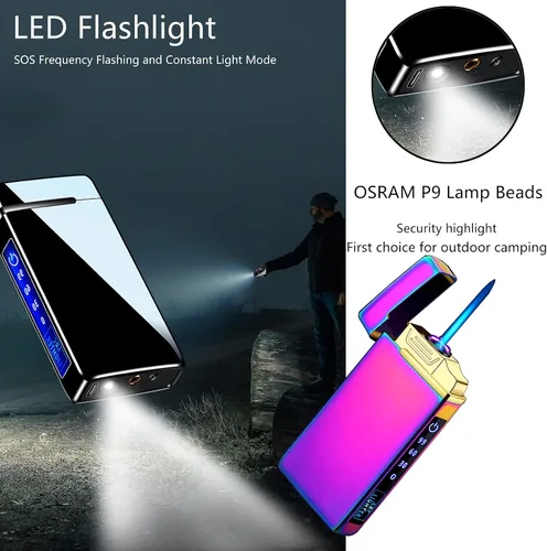 Miniatura 6 de Arc - Encendedor eléctrico y recargable de chorro de butano 2 en 1, recargable por USB con iluminación LED a prueba de viento para fuego, barbacoas