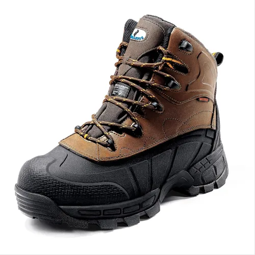 Botas de Trabajo Impermeables con Puntera Compuesta Zapatos Antideslizantes de Cuero Botas de Construcción a Prueba de Perforaciones Zapatos con
