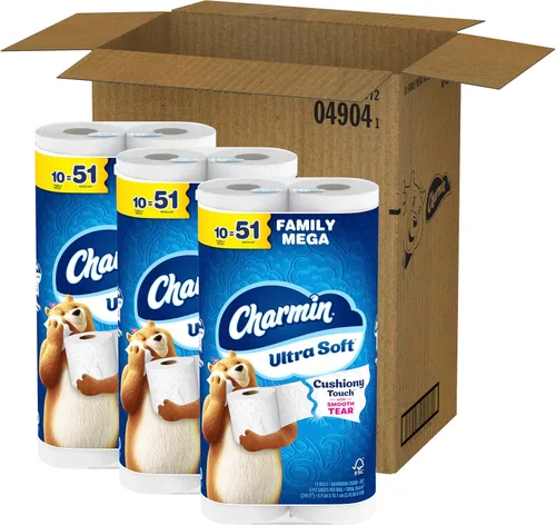 Miniatura 11 de Charmin Papel higiénico ultra suave y acolchado al tacto, 30 familias Mega = 153 rollos regulares, 2 capas, blanco