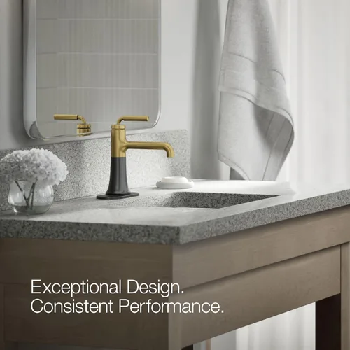 Miniatura 4 de Kohler 27415-4-BMB Tone™ Grifo de lavabo de baño monomando, 1.2 gpm, negro mate con latón moderno cepillado Negro mate/Bronce moderno