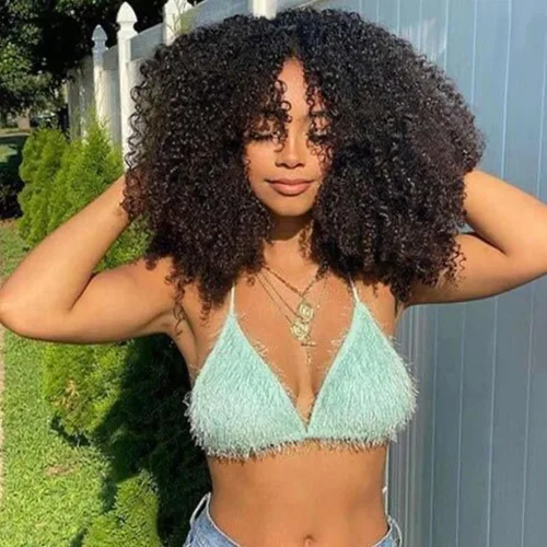Miniatura 15 de Extensiones de cabello humano afro rizado 4B 4C Afro Kinky a granel de cabello humano virgen sin procesar para mujeres, negro natural, 8 pulgadas