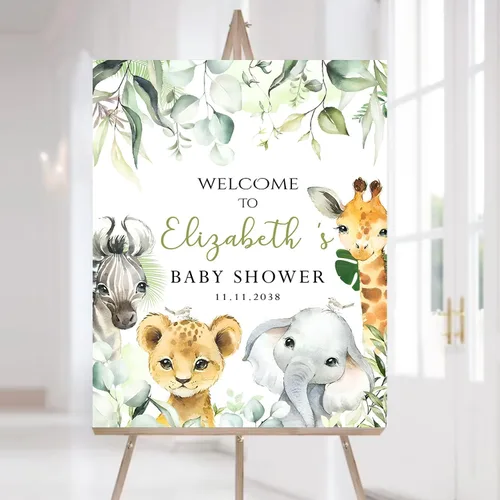 Letrero de bienvenida personalizado para baby shower, cartel de bienvenida de safari para baby shower, letrero de baby shower de animales de la