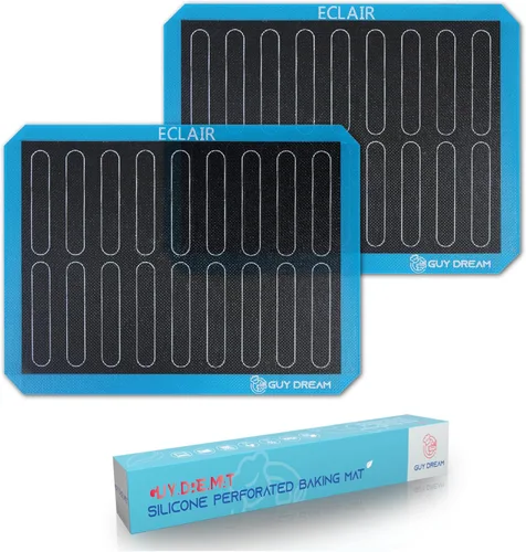GUY DREAM - Alfombrilla de silicona perforada antiadherente para hornear de 11-4/5 x 15-3/4 pulgadas, 2 alfombrillas Eclair para hornear, malla al
