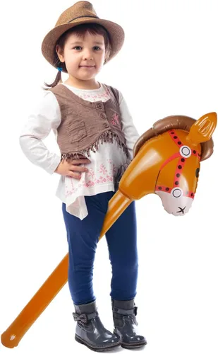 Miniatura 6 de EVERMARKET Caballo inflable, cabeza de caballo inflable en palo, disfraz de caballo, poni, Halloween, vaquero occidental, caballo, baby shower