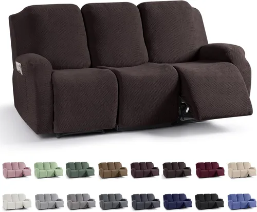 Miniatura 28 de KinCam Fundas para sillón reclinable, fundas elásticas para sillas reclinables, fundas para sofá reclinable de jacquard a rayas, protectores