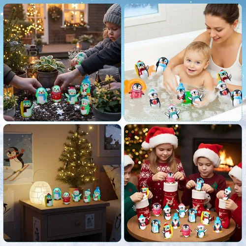 Miniatura 6 de Realspring 24 piezas de pingüino de goma para operaciones del día de San Valentín, juguetes de baño de pingüinos de invierno que brillan en la Negro