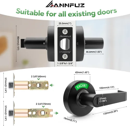 Miniatura 3 de Cerradura de manija de puerta sin llave de privacidad con indicador en uso o vacío para baño de hombres/mujeres, grado comercial, letrero ocupado