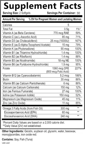 Miniatura 4 de Vitaminas prenatales para mujeres – Multivitamínico con DHA, ácido fólico, vitamina C, B12, hierro y omega-3 – Suplemento antes, durante y después