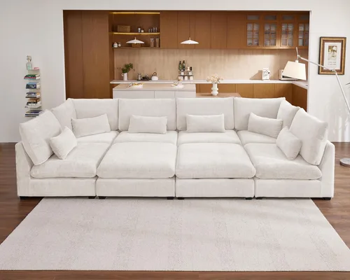 Miniatura 75 de Sofá Modular de Gran Tamaño, Sofá Seccional de Chenilla Nube Extra Profundo con Chaise Otomana, Sofá Esponjoso de Chenilla de 4 Plazas para Sala