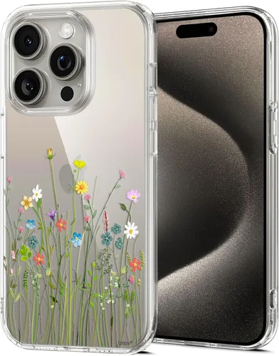 Miniatura 15 de Unov for iPhone 15 Case, Clear with Design, Slim Fit Good Grip, Embossed Phone Case, Shockproof Protective Cover, Raised Camera Protection, Soft