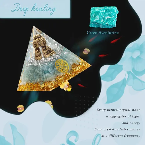 Miniatura 6 de FENGSHUI-CAISHEN Pequeña estatua de Guan Yin en pirámide de orgón de cristal curativo, aventurina verde con figura de Quan Yin, decoración
