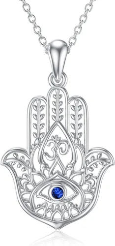 Miniatura 36 de PROESS Collar de plata de ley Hamsa Fátima collar de elefante, colgante de ojo azul, joyería para hombres, mujeres, niñas y niños