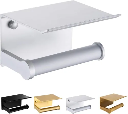 Miniatura 8 de Soporte de papel higiénico de latón antiguo con estante de almacenamiento para teléfono móvil, soporte de pared (2#)