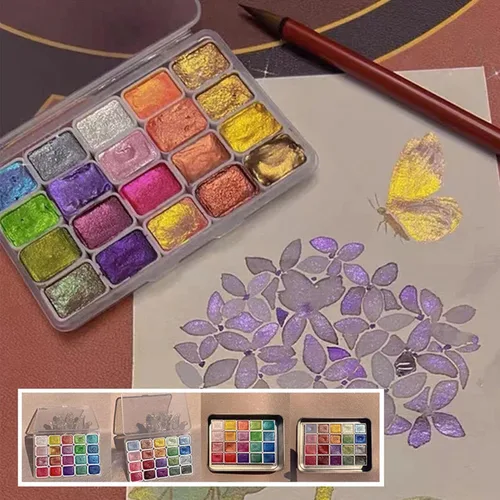 Miniatura 2 de Juego de pintura de acuarela de 20 colores, juego de pintura de acuarela metálica, pintura de acuarela nacarada, pintura de acuarela con purpurina