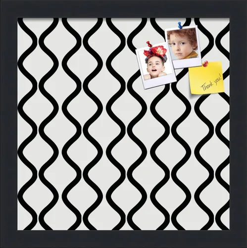 Miniatura 134 de PinPix Tablero de anuncios de corcho de 13 x 13 pulgadas. Este tablero decorativo enmarcado viene con diseño de ondas en blanco y negro y un marco
