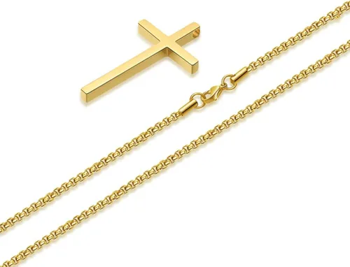 Miniatura 3 de Ursteel - Collar con dije de cruz de acero inoxidable para hombre, cadena de eslabones cuadrados de 16 a 30 pulgadas, color plateado, negro, dorado