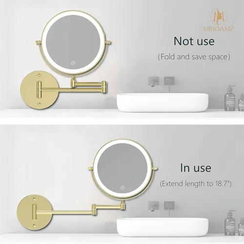 Miniatura 2 de Espejo de Tocador de Maquillaje Iluminado Recargable Montado en la Pared de 8 Pulgadas, Doble Cara 1X 10X con Aumento Espejo de Baño, 3