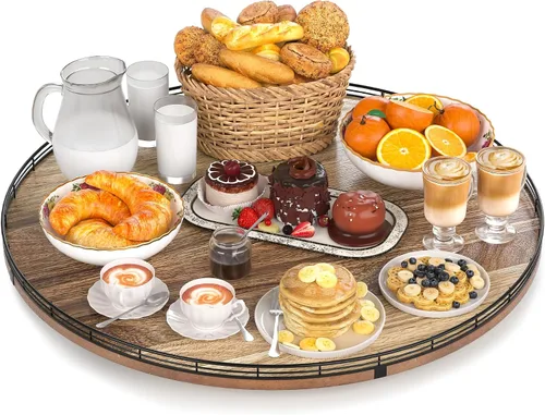 Miniatura 13 de Bandeja giratoria de tocador de Acacia de 9" para baño, organizador redondo de encimera de baño estilo granja para jabón y perfume, organizador