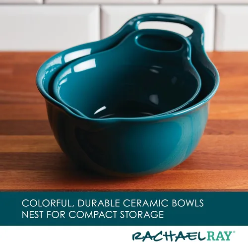 Miniatura 4 de Rachael Ray Ceramics - Juego de cuencos para mezclar con boquilla de vertido, 1 cuarto de galón y 2 cuartos de galón, verde azulado