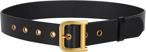 Miniatura 241 de Cinturón de cuero clásico con hebilla de metal para mujer con vestido de jeans