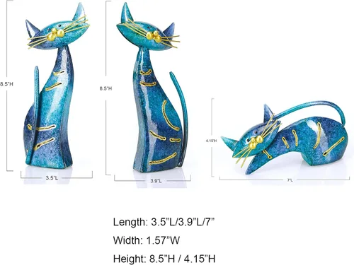 Miniatura 8 de Aayla Estatuas de gato – Juego de 3 pequeñas figuras azules de gatos acuáticos, adorable regalo para los amantes de los gatos, decoración
