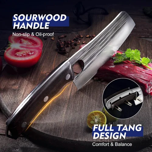 Miniatura 5 de Topfeel Juego de 3 Cuchillos de Carnicero Cuchillo de Chef Forjado a Mano Cuchillo para Deshuesar, Cuchillos de Corte de Carne de Acero con Alto