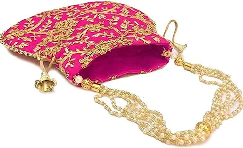 Miniatura 3 de Bolso de mano de seda bordado de diseño étnico indio para mujer