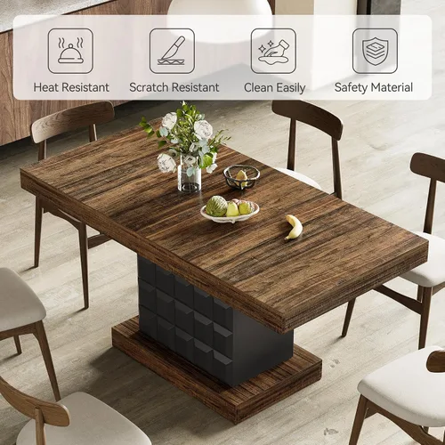 Miniatura 5 de LITTLE TREE Mesa de comedor moderna de 63 pulgadas, mesa rectangular para 4-6, mesa de cocina de granja, base de pedestal de madera resistente