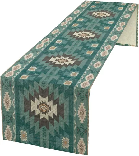 Camino de mesa étnico del suroeste, navajo tribal nativo americano, bohemio, patrón geométrico azteca, camino de mesa para cocina, mesa de comedor,