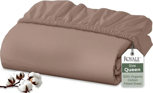 Miniatura 97 de Royale Linens Sábana bajera ajustable de algodón 100% orgánico - Tejido percal - Sábanas bajeras de bolsillo profundo súper suaves - Sábana elástica