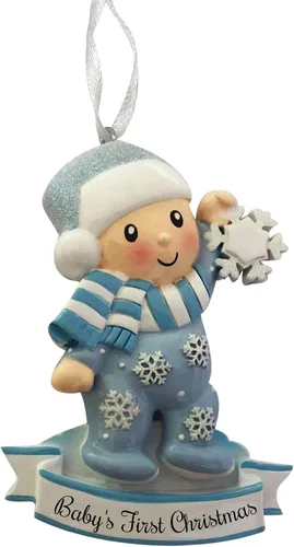 Miniatura 2 de Adorno personalizado para bebé niño en pijama con copo de nieve 2024, adorno para primer árbol de Navidad, decoración artesanal personalizada