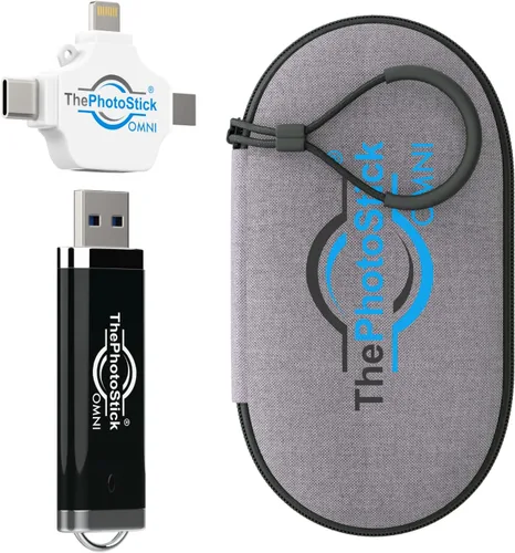 ThePhotoStick® Omni 128GB + Estuche Protector | Copia de Seguridad y Transferencia Segura de Fotos y Videos | Organización de Archivos Digitales |