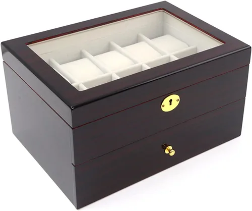 Miniatura 6 de LOYALHEARTDY Caja de reloj de madera de 20 ranuras, joyería y reloj de exhibición Oraorganization de 2 capas soporte de reloj de madera