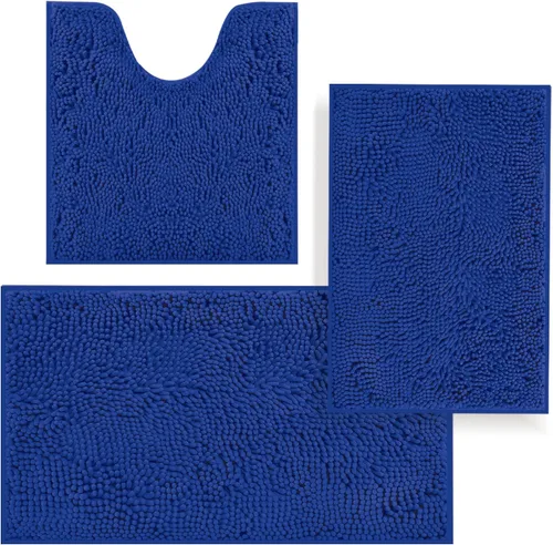 Miniatura 15 de Juego de alfombras de baño de 3 piezas, tapetes de baño para baño antideslizantes, alfombras de baño de felpilla gruesa, suaves y absorbentes, juego