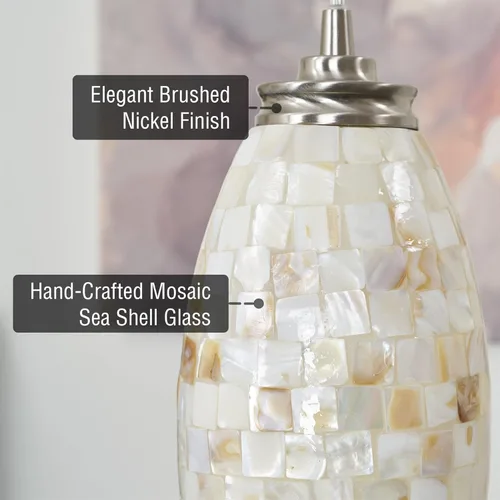 Miniatura 3 de Revel Coast mini luz colgante moderna de 9 pulgadas hecha a mano, de mosaico de vidrio y acabado níquel satinado Níquel cepillado + concha marina