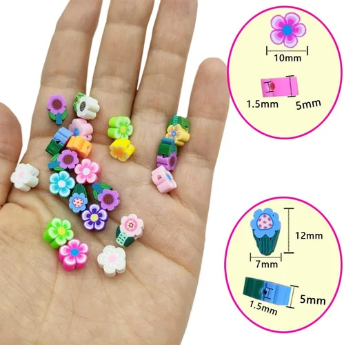 Miniatura 4 de 200 cuentas de arcilla polimérica de flores, cuentas espaciadoras de flores mixtas para hacer pulseras, collares, joyas
