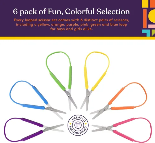 Miniatura 3 de Special Supplies Tijeras de bucle para adolescentes y adultos de 8 pulgadas (paquete de 6) con bucles coloridos, diseño adaptativo, soporte derecho