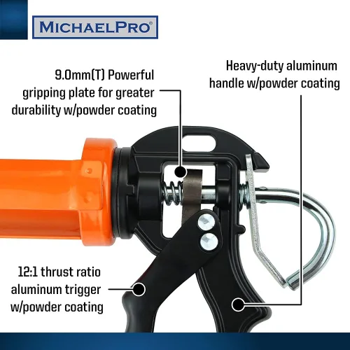 Miniatura 3 de MichaelPro MP013005 Pistola de calafateo profesional sin goteo con relación de empuje 12:1, pistola de calafateo antigoteo de 10 onzas, pistola