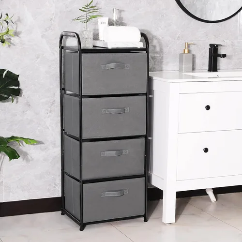 Miniatura 4 de MAX Houser Cómoda de tela de 4 cajones para almacenamiento, cómoda con parte superior de madera, mesita de noche vertical con marco de metal